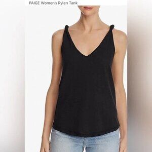 PAIGE black double V-neck tank with knotted straps in cotton/modal jersey